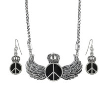 Zeckos Royal Winged Peace Sign Necklace and Dangle Earrings Set - £11.29 GBP