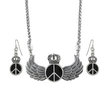 Zeckos Royal Winged Peace Sign Necklace and Dangle Earrings Set - £11.22 GBP