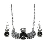 Zeckos Royal Winged Peace Sign Necklace and Dangle Earrings Set - £11.14 GBP