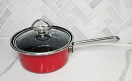 Chantal Red Enamel Small  1 Quart Sauce Pan Pot w/ Glass Lid - £26.78 GBP
