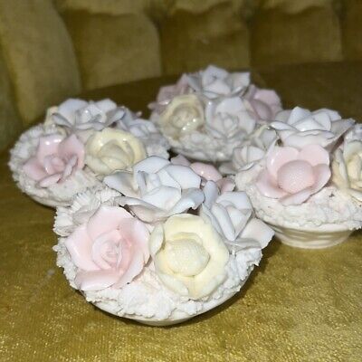 Primary image for Set of 4 Lenwile China Porcelain Rose Candle Holders Flower Candle Holders