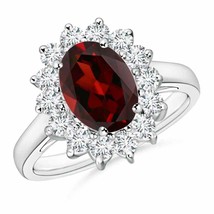 ANGARA Princess Diana Inspired Garnet Ring with Diamond Halo in 14K Gold - £1,220.18 GBP