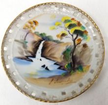 Pierced Rim UCAGCO Hand Painted Plate Waterfall Stream Fall Tree Small J... - £9.98 GBP