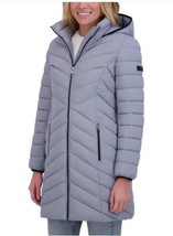 DKNY Womens Coat Gray Grey Puffer Walker Stretch Quilted High-Collar Logo - $64.99