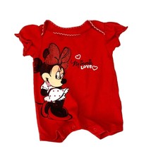 Disney Baby Girls Infant Baby Size 0 3 Months Red Minnie Mouse Romper Sh... - $10.88