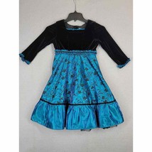 Jona Michelle Girls Dress Size 5 Black Velvet Teal Flowers Holiday Party... - £15.01 GBP