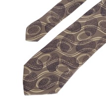 Fratelli Mens Metallic Sheen Brown Black Ovals Silk Necktie Made in Ital... - £30.06 GBP