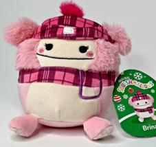 DEFECT Squishmallow 5&quot; Brina Bigfoot Pink Plaid Holiday Hat Scarf 2023 Christmas - £62.22 GBP