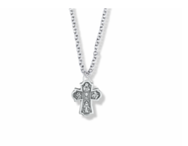 1&quot; Pewter First Communion Four Way Cross Medal Necklace And Chain - £73.06 GBP