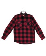 Vtg Wrangler Authentics Men&#39;s M Red Black Buffalo Plaid Fleece Button Up... - $28.00