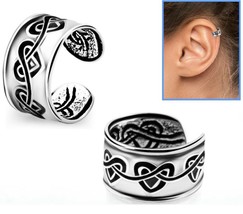 Sterling Silver Claddagh Hearts Design Helix Ear Cuff Clip-on Ring - £7.55 GBP