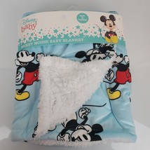 NEW Disney Soft &amp; Cuddly Mickey Mouse Baby Sherpa White Blue Blanket Boys Cudlie - £27.60 GBP