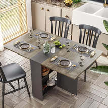 Folding Dining Table with 2 Storage Racks, Drop Leaf Table with 6 Wheels... - $207.39 CAD