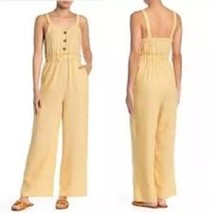 Romeo + Juliet Couture Jumpsuit Yellow White Stripes Small Linen Blend Pockets - $35.00