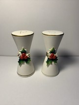 Vintage Ceramic Christmas Salt And Pepper Shakers Mid Century Modern Holly Japan - £6.35 GBP