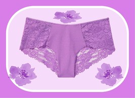 XS  Purple Floral Side Full Back Lace NOSHOW Victorias Secret PINK Cheeky Panty - £9.95 GBP