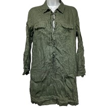 Equipment Knox Green Linen Long Sleeve Lace Up Shirt Dress Size S - £20.77 GBP