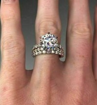 3.50Ct Round Cut Simulated Diamond  Wedding Ring Trio Set 14k White Gold Size 9 - £237.14 GBP