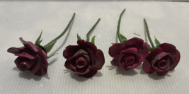 4pc Porcelain Flowers Red Roses on plastic Steams - $226.45 MXN