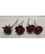 4pc Porcelain Flowers Red Roses on plastic Steams - $17.26 CAD