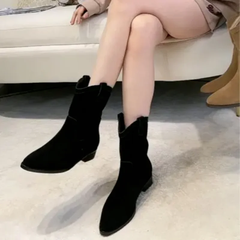  Clic Chelsea Boots for Woman Real  Pointy toe Wees heel Ankle Boots Simple Comf - $105.90