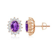 Natura Halo Engagement Earring  Silver 925 Amethyst and Natural Zircon Halo Stud - £71.35 GBP