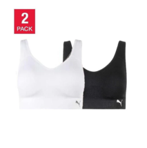 Puma Women&#39;s Seamless Sports Bra 2 Pack, White/Black Large - £12.45 GBP