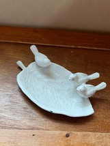 Small White Painted Leaf w Three Small Birds Perched on Edge Trinket Dis... - £7.57 GBP