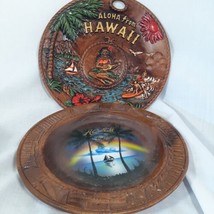 Lot of 2 Aloha From HAWAII Wall Plaques Plates Souvenirs Wood and Ceramic - $16.79