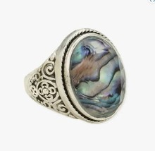 Vintage Look Abalone Shell Print Silver Scroll Shell Ring Size 7.5 - £11.90 GBP