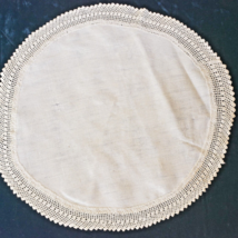 Oval Cream Color Doily with Crochet Edge 16&quot; x 17&quot; Vintage - £3.69 GBP