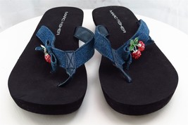 Marc Fisher Sz 10 M Blue Flip Flop Textile Women Sandals Cherries - £15.78 GBP