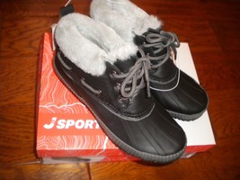 JSport Women&#39;s Size 7 Black Mary Rubber Faux Fur Trim Ankle Boots New Waterproof - £19.82 GBP