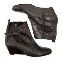 Nine West Size 11 Tulia Leather Wedge Bootie Ankle Boots Shoes Buckle De... - $27.99