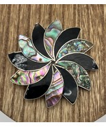 VTG Sterling Silver  Abalone Flower Statement Brooch Pendant Black Enamel - £12.64 GBP