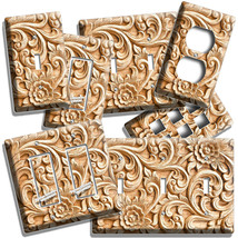 CREATIVE FLOWERS OAK WOOD CARVING LOOK LIGHT SWITCH WALL PLATE OUTLET RO... - $11.39+
