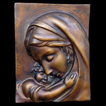 Virgin Mary and Baby Jesus Christ wall plaque Dark Bronze Finish - $29.69
