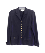 St John Collection Santana Knit Jacket Womens Size 2 Blazer Navy Gold Bu... - $89.99