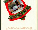 Christmas Memories Childhood Souvenir Bell Holly Cabin Scene 1914 DB Pos... - $6.88