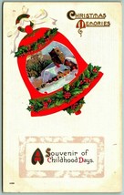 Christmas Memories Childhood Souvenir Bell Holly Cabin Scene 1914 DB Pos... - £5.43 GBP