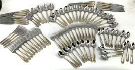 Oneida GOLDEN CAMBER Stainless Gold Accent Glossy 76 PC Flatware Service... - $222.75