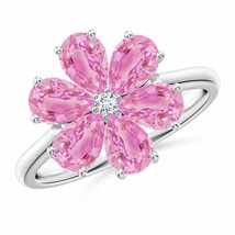 ANGARA Nature Inspired Pink Sapphire &amp; Diamond Flower Ring for Women in 14K Gold - £805.86 GBP