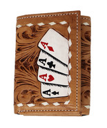 Men&#39;s Western Poker Aces Tooled Handcrafted Leather Tri-Fold Wallet 18RS... - £28.38 GBP