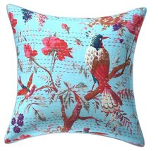 INDACORIFIE Blue Bird Print Pillow Case Throw Cotton Handmade Indian Kantha Cush - £11.98 GBP