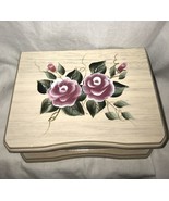 Vintage Wood Jewelry Box Hand Painted Roses Tole Romantic Cottage Prairi... - €28,43 EUR