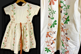 1950s Dress Girls Vintage 6 7 Embroidered Floral Fit &amp; Flare Arts &amp; Crafts - $1,487.81 MXN