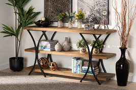 Mae Modern Natural Brown and Black Finished Metal Console Table - $9,347.96 MXN