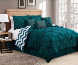 Pintuck 7-Piece Comforter Set Teal King - £60.74 GBP