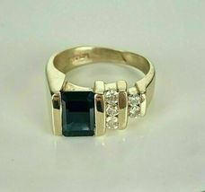 1.85 CT Emerald Cut Blue Sapphire and Diamond Ring In 14K Yellow Gold Over - £73.78 GBP