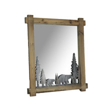 26 Inch Black Bears Wood And Metal Wall Mirror Decorative Forest Bathroom Decor - £101.19 GBP